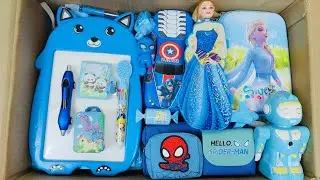Unboxing Trending Blue Stationery📚 Writing Board, Geometry Box, Pouch, Sharpener, Lunchbox, Watch,