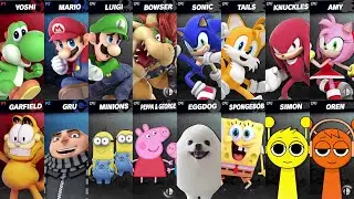 Sonic vs Mario vs SpongeBob vs Bowser vs Yoshi vs Tails vs Sprunki | Super Smash Bros Ultimate