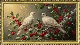 Peaceful Two Turtle Doves ❄️ Vintage Winter Painting 4K