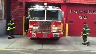 BRAND NEW FDNY KME ENGINE 59 RETURNING TO QUARTERS ON W. 133TH ST. IN HARLEM, MANHATTAN, NEW YORK.
