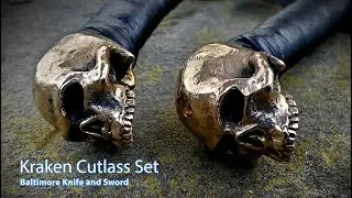 Kraken cutlass and dagger set with bronze skull pommels