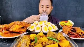 chicken curry, beef curry,egg curry and cinri curry with rice, food video 