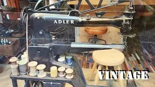 Old shoe workshop. Leather Sewing machines ADLER. Interesting antique items.