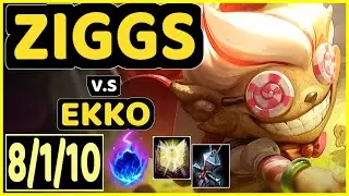 KAMI (ZIGGS) vs EKKO - 8/1/10 KDA MID GAMEPLAY - BR Ranked GRANDMASTER