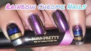Rainbow Chrome Nail Art | Bornpretty Nail Air Cushion Powder Pen | Step By Step #shorts