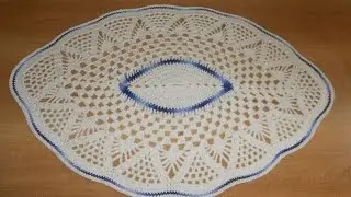 Tapete de Barbante em Croche Oval Azul e Natural parte 1  - crochet rug - alfombra de ganchillo