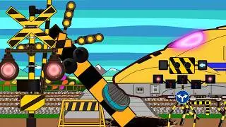 おされないように頑張るふみきりカンカンと変な踏切　アニメ Various Railroad Crossing and train 　railway level crossover 　新幹線　はやぶさ