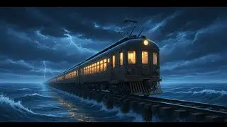 Sea Train with my family in rain Ghibli style cozy animation 