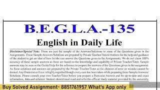 BEGLA 135 Solved Assignment 2024-25 | BEGLA 135 Solved Assignment 2025 PDF | BEGLA 135 BAG IGNOU