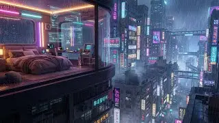 Cozy Cyberpunk Apartment in Neo-Seoul 🌧️ Rain on Window | Coding, Study, Focus