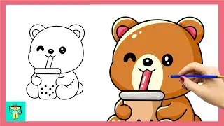 How to Draw a Cute Bear with Boba | Calm Drawing