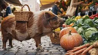 Oh! This cute pig walk at market alone