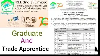 IREL (india) Limited Graduate And Trade Apprentice #IREL_apprentice #railwayfactapprenticeship