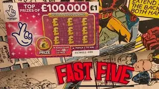 Fast Five &ldquo;Pink &pound;100,000&rdquo; &pound;1 National Lottery Scratchcard 👌