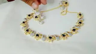 Diamond Cut AD Stone Necklace set | Two Tone Hydro Blue | GL-027