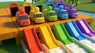 Colorful Cars Slide Race | Learn Colors with Happy Trucks | Fun Kids Cartoon