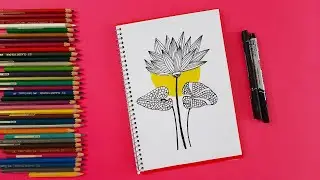 Easy Flower Drawing Tutorial | Minimal Line Art with Markers & Colored Pencils