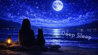 Moonlit Beach with a Black Cat | Deep Sleep Ambience