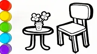 How To Draw Chair Table🪑 Step by Step Easy Method | Chair Table Drawing & Coloring For kids