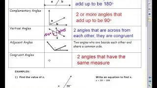 Unit 9 Mini-lesson #1: Finding Missing Angles with Equations