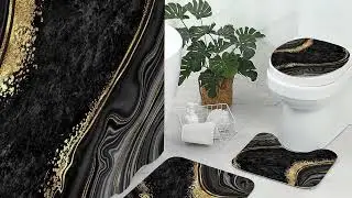 Luxury Bathroom Makeover! Gibelle Marble Shower Curtain Set + Rugs & Accessories 🛁🖤