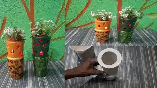 Table lamp making || Plastic bottle Plastic glass Corner Flower vase || Lighting lamp white cement