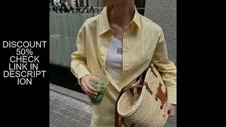 TRAFZA 2025 Spring Summer Butter Yellow Striped Women Loose Shirts Fashion Turndown Collar Single Br