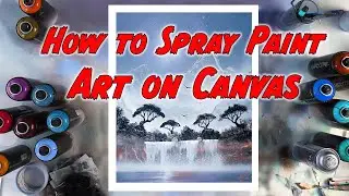 How to SPRAY PAINT ART on CANVAS for BEGINNERS.  Blue moon Valley by I Spray