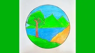 easy nature scenery drawing 💚 hill with river scenery drawing