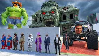 FRANKLIN PLAYIGN HIDE AND SEEK WITH GIANT HULK AND SMALL SPIDERMAN IN INDIAN BIKE DRIVING