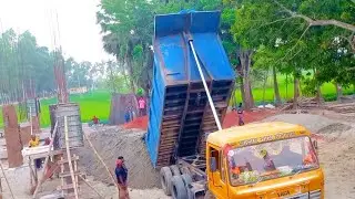 Dumper Truck Unloading! Dumper Truck Unloading Video River Sand Use Hydrolic Jack System tractor