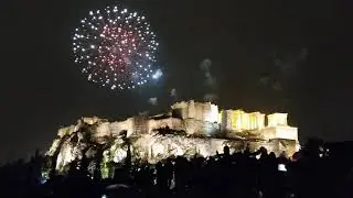 Fireworks over Acropolis in Athens New Year Eve 2018/9