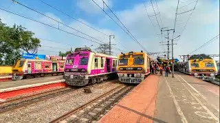 Four EMU trains crossing at same time! Morning local train traffic at busy Belur station.