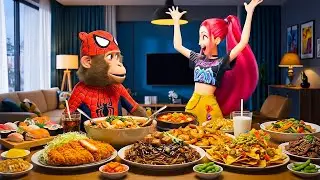🍔😋MONKEY SPIDER Makes a Meal for MIRA KPOP DEMON HUNTER Ep. 6🍗 ASMR MONKEY COOKING