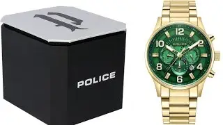Police Multifunction Green Dial Golden Strap Stainless Steel Strap Watch For Men NEPLPEWJK2203104