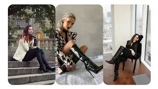 Classy leather thigh high & knee high heels boots outfits collection for Ladies #fashionstyle #2023