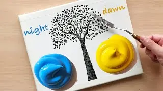 The couple dating under the big tree from night to dawn | Easy painting for beginners