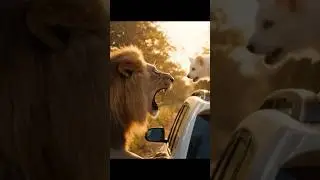 Puppy vs Lion!🤯 #shock #surprise #video #viral #wild #animal #dog #lion