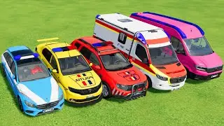 POLICE CARS, AMBULANCE and FIRE DEPARTMENT VEHICLES TRANSPORTING WITH MAN TRUCKS ! FS22