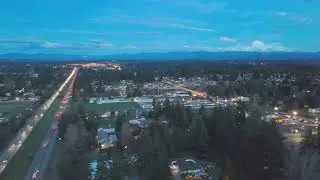 Dusk Aerial Beauty of Puyallup with Mount Rainier | DJI Mini 4 Pro Drone Footage