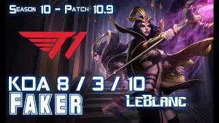 T1 Faker LEBLANC vs SYNDRA Mid - Patch 10.9 KR Ranked