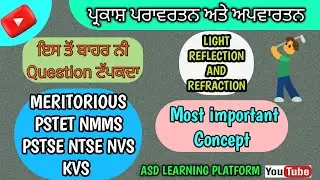 Light Reflection and refraction Class 10th for competitive exams like Meritorious PSTET NVS KVS NMMS
