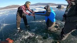 Ice Fishing Lake George! Clear ice with some open water! Landed Nice Salmon!