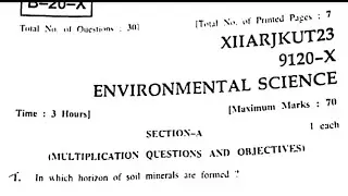 CLASS 12TH ENVIRONMENTAL SCIENCE 2023 SET-X  BOARD QUESTION PAPER