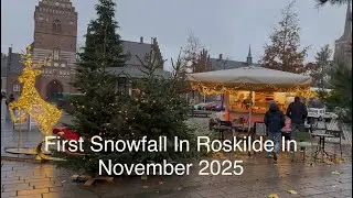First Snow in Roskilde | November 2025 | City Center Walk in 4K
