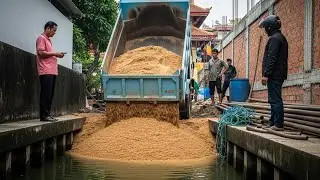 Start the project of filling the dam with soil using a 5-ton dump truck and a dozer. D21A
