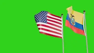 United States and Ecuador Flags Waving Animation Together on Green Screen