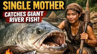 Single Mother Uses Ancient Fishing Skills to Catch Giant River Fish | Survival & Strength