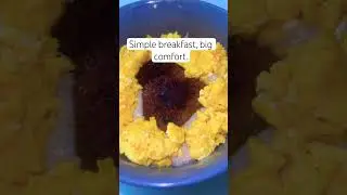 Simple breakfast, big comfort good food, good vibes, a great morning. sausage, eggs, and grits.