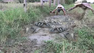 Amazing Fishing In Dry Season 2020 - Two Smart Men Finding & Catching A Lot Of Fish In Muddy Soil